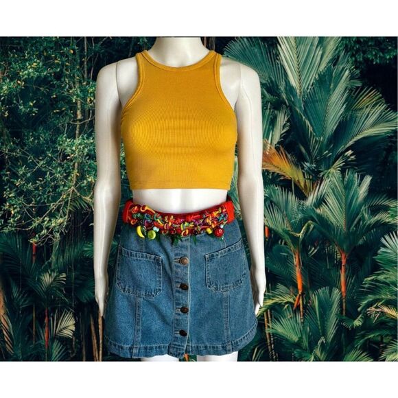 VTG 90’s Woven Rainbow Tropical Fruit Belt - Picture 3 of 10
